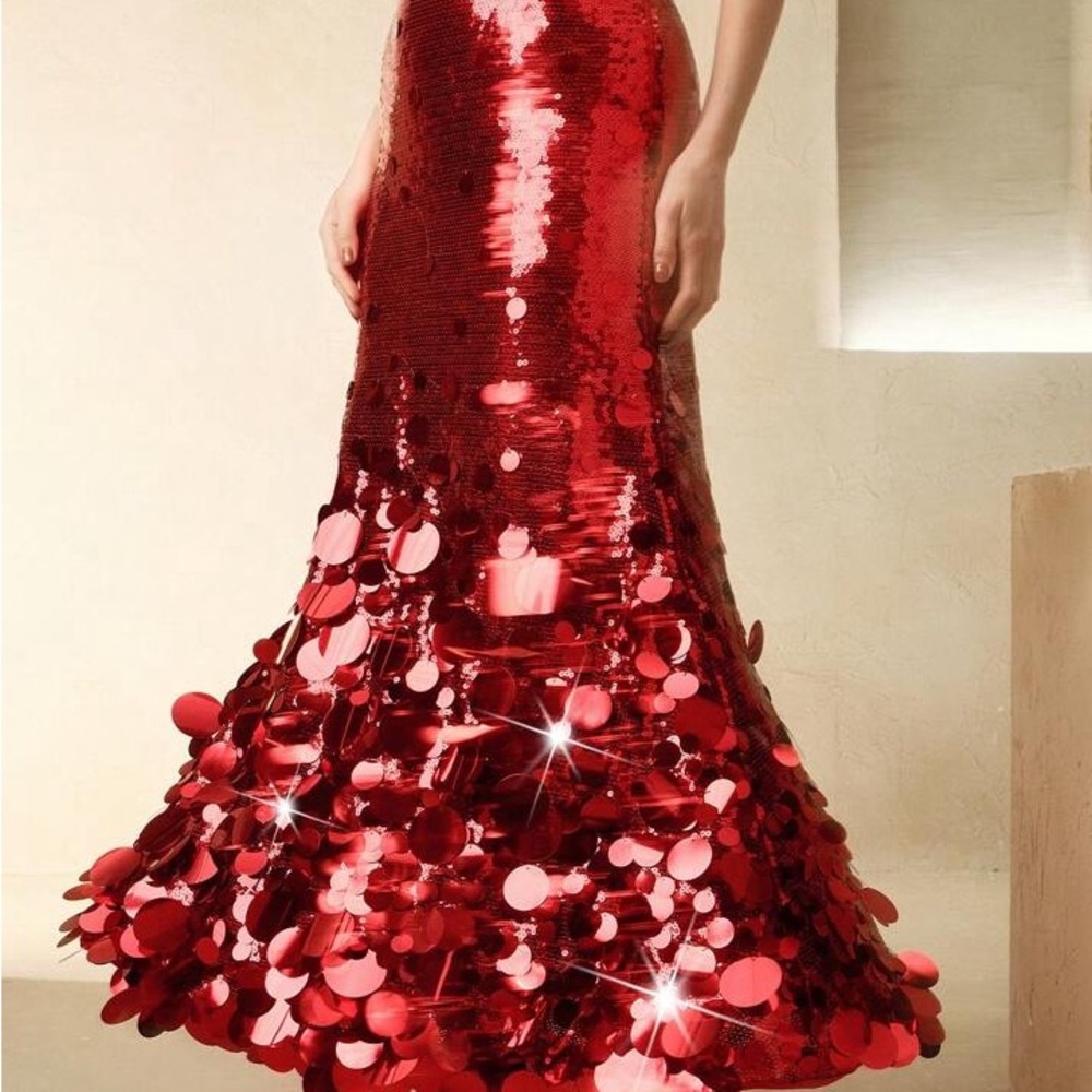 SHEIN Dazzling Red Sequin Maxi Skirt